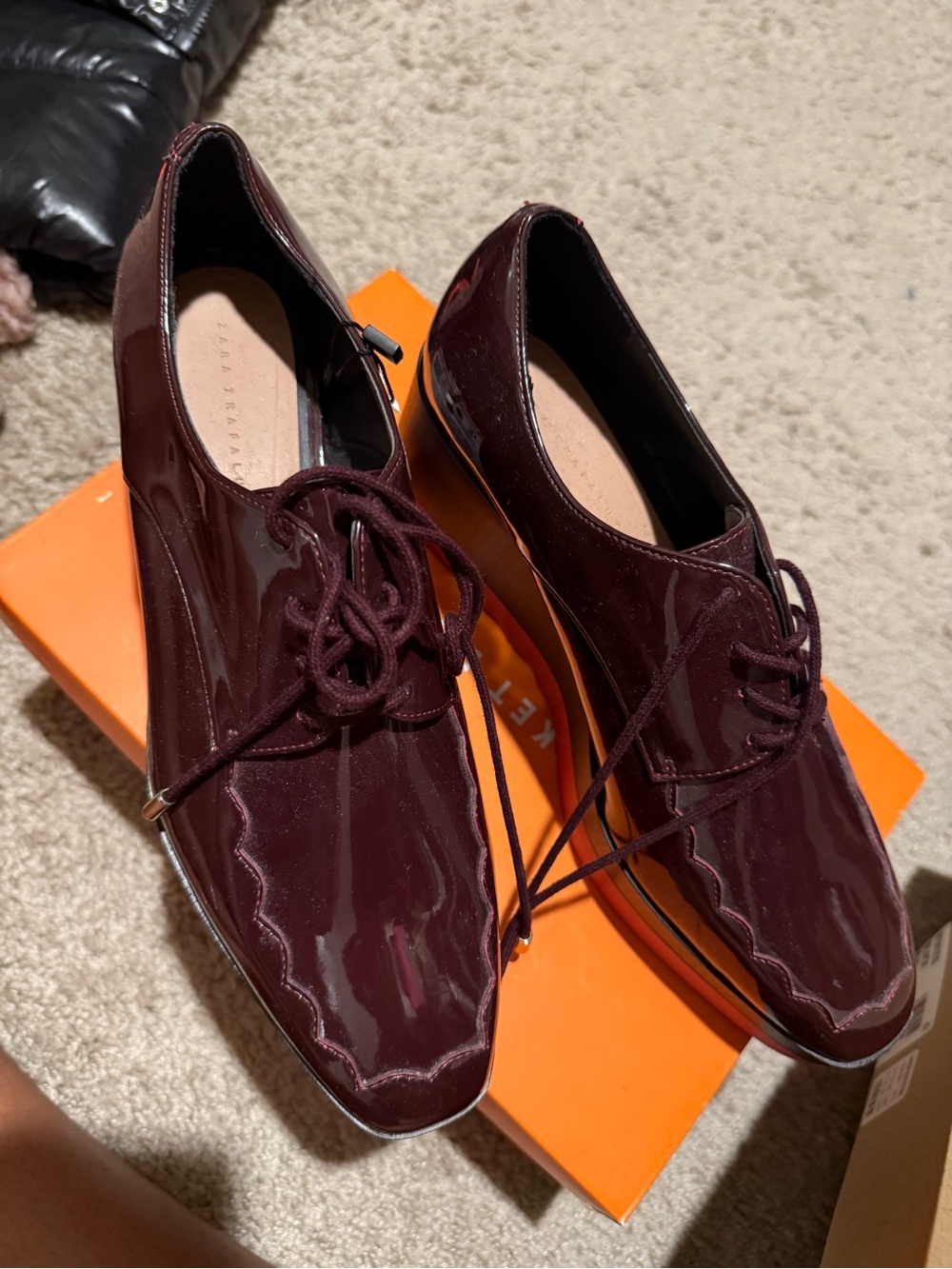 Zara Burgundy Patent Lace Up Oxfords Size 9 NWT